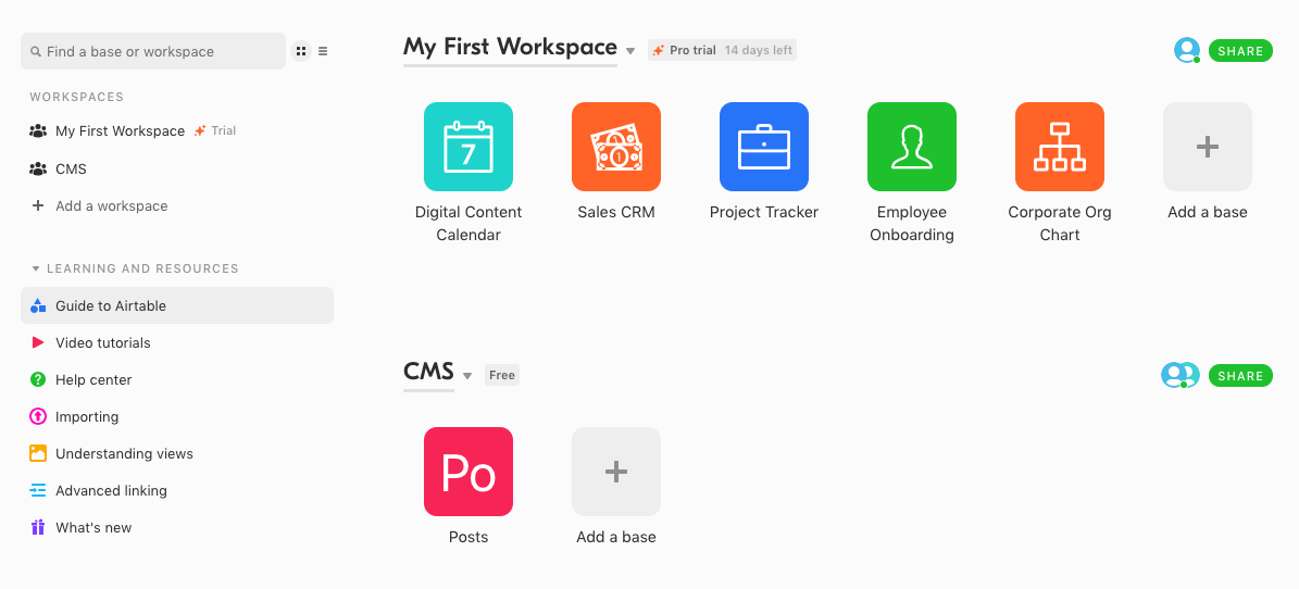 Airtable dashboard area