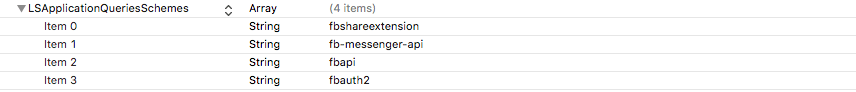 LSApplicationQueriesSchemes array for Facebook